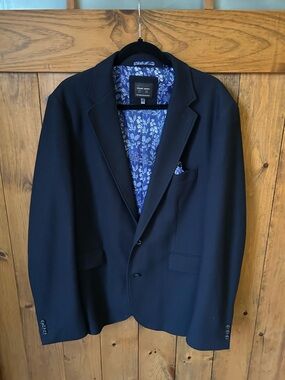 Point Zero Men's Navy Blazer with Blue Floral Lining